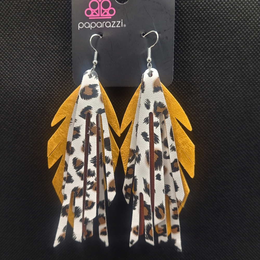 Cheetah Patterned Dangle Drop Earrings Paparazzi